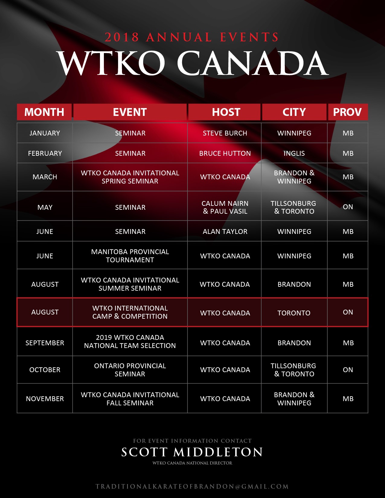 WTKO Canada Annual Events / 2018 WTKO Canada Annual Events / 2018